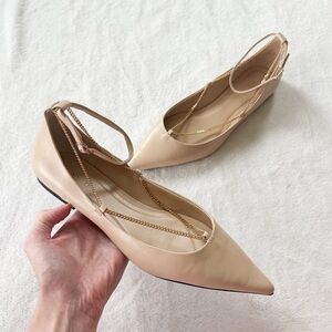 Zara leather ballet flats with gold chain